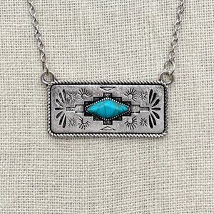 Aztec Pattern Bar Necklace with Turquoise
